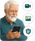 An older man getting patient help using his smartphone.